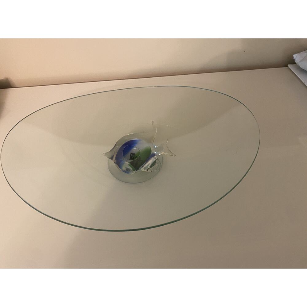 Prima Donna Large 15 1/2 X12 Oval 3D Tropical Fish Pedestal Art Glass Tray Plate